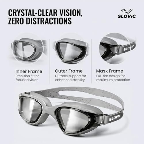 SLOVIC Swimming Goggles for Men [Grey] | Swimming Goggles for Women | Anti-Fog & UV Protected Swimming Glasses for Men & Women | Unisex Swimming Accessories | Leaf-Proof Goggle with Adjustable Straps - Image 3