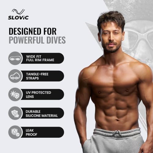 SLOVIC Swimming Goggles for Men [Grey] | Swimming Goggles for Women | Anti-Fog & UV Protected Swimming Glasses for Men & Women | Unisex Swimming Accessories | Leaf-Proof Goggle with Adjustable Straps - Image 2