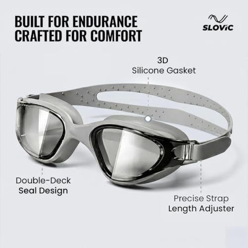 SLOVIC Swimming Goggles for Men [Grey] | Swimming Goggles for Women | Anti-Fog & UV Protected Swimming Glasses for Men & Women | Unisex Swimming Accessories | Leaf-Proof Goggle with Adjustable Straps - Image 4