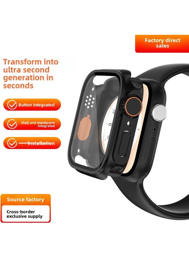 Generic - Suitable For Apple Watch Case Change Second Generation Ultra Shell Film Integrated 360 All-inclusive Protective Shell-Color:Original Machine Black + Orange-Appearance Size:S10-42mm (without Packaging) - Image 1