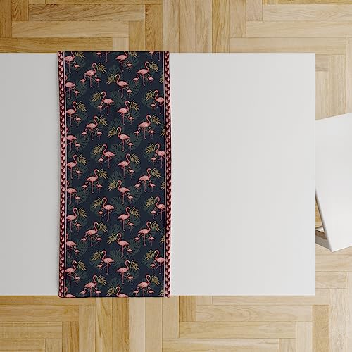 Astitva Cotton Table Runner – 13 x 45 Inches | 4-Seater Washable Dining Table, Centre Table, Wedding & Party Decor - Flamingo Print, Blue - Image 3