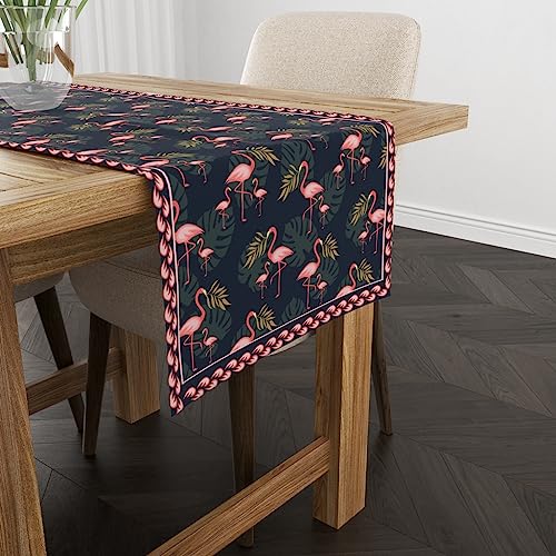 Astitva Cotton Table Runner – 13 x 45 Inches | 4-Seater Washable Dining Table, Centre Table, Wedding & Party Decor - Flamingo Print, Blue - Image 2