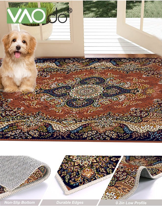VAOdo Floral European-Style Living Room Carpet Dirt-Resistant Non-Slip Moisture-Proof Home Decoration Rest Mat Carpet Door Mat 140x200CM Red, Fabric, Rectangle  - Image 4