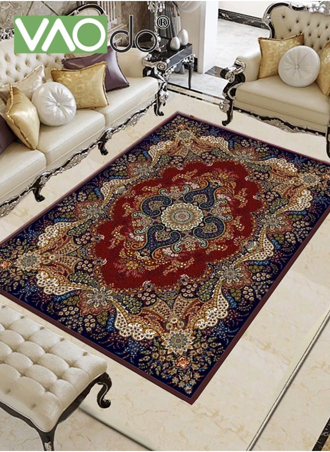 VAOdo Floral European-Style Living Room Carpet Dirt-Resistant Non-Slip Moisture-Proof Home Decoration Rest Mat Carpet Door Mat 140x200CM Red, Fabric, Rectangle  - Image 1