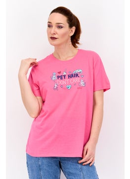 Women Sportswear Fit Graphic Print Outdoor T-Shirt, Pink Combo