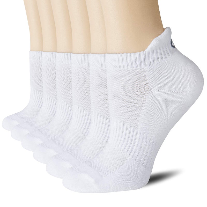 CS CELERSPORT Cushion No Show Tab Athletic Running Socks for Men and Women (6 Pairs),Small, White - Image 1