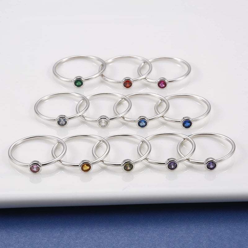 Sariel Simple Birthstone Rings for Women Family Jewelry 925 Sterling Silver Colorful Cubic Zirconia Stackable Promise Ring for Her - Image 2