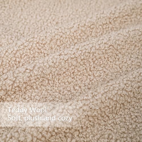 CYGNUS Teddy Boucle Decorative Throw Pillow Covers 18x18 Inch Faux Leather Striped Contrast Accent Fluffy Faux Fur Textured Sherpa Pillowcase Boho Farmhouse Decor For Couch Bed Living Room Oatmeal 2PCS - Image 3