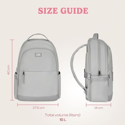 Genie Tuscany Casual Backpack for Girls |16 In-15 Ltr with Laptop Sleeve,Three Compartments and Trolley Sleeve Padded Shoulders |Best for Books,Stationery,Laptop,Lunch Box & Essentials - Grey - Image 5