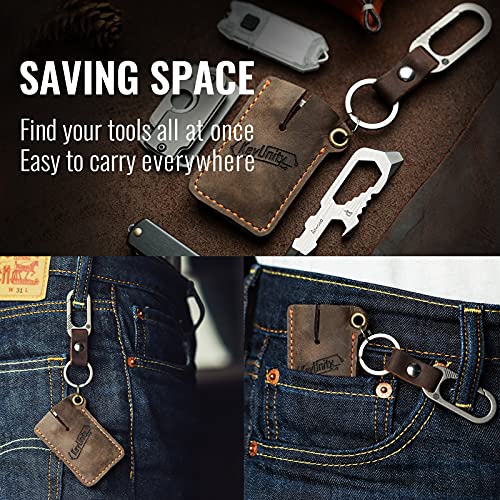KeyUnity KA05 Leather Sheath EDC Pocket Organizer Hand Stitched Multitool Slip Pouch Compatible with Mini Crowbars, KU01/KU02/KU03 Carabiner, Zippo Lighter (KA05) - Image 5