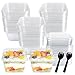 FMOACEN 100 Pack Disposable Clear Plastic Cups Icecream Cups with Lids and Sporks 8 oz Square PET Sundae Dessert Cups for Iced Coffee Cold Drinks Frozen Yogut Fruits Jello Snacks Bubble Boba Juice Milkshake - Image 1