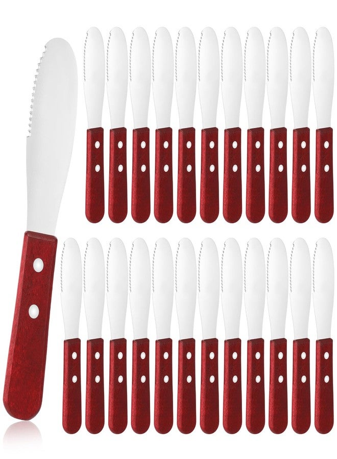 LemonRoad 24 Pack 8 Inch Stainless Steel Butter Spreader Bulk Straight Edge Wide Butter Knives with Wooden Handle Cheese Cream Sandwich Condiment Spreader Knives Kitchen Tools - Image 1
