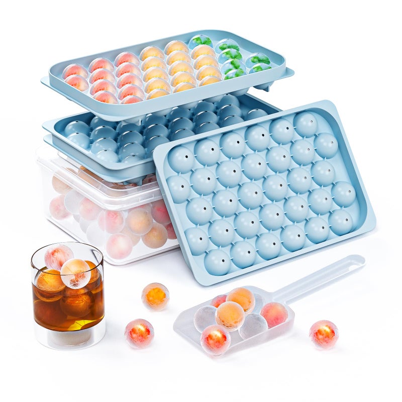 Bongpuda 2 Pack Ice Cube Trays For Freezer64 Pcs Small Round Ice Trays For Freezer With Lid and BinSphere Ball Ice MoldCircle Ice Cube TrayFor Chilled Whiskey Cocktails Bourbon Drinks Coffee Juices - Image 2