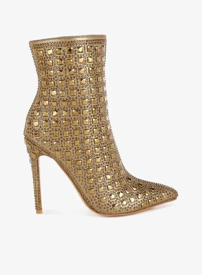 London Rag Pointed Toe Rhinestones Stiletto Boots in Gold