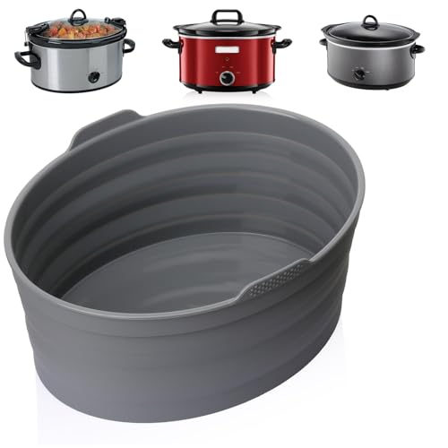 ZTHapwa Slow Cooker Liners Foldable Reusable Silicone Cooking Liners Compatible with CrockPot Hamilton Beach Oval 6 QT Leakproof Dishwasher Safe Slow Cooker Accessories for Most Oval Shape 1 PCS Grey - Image 1