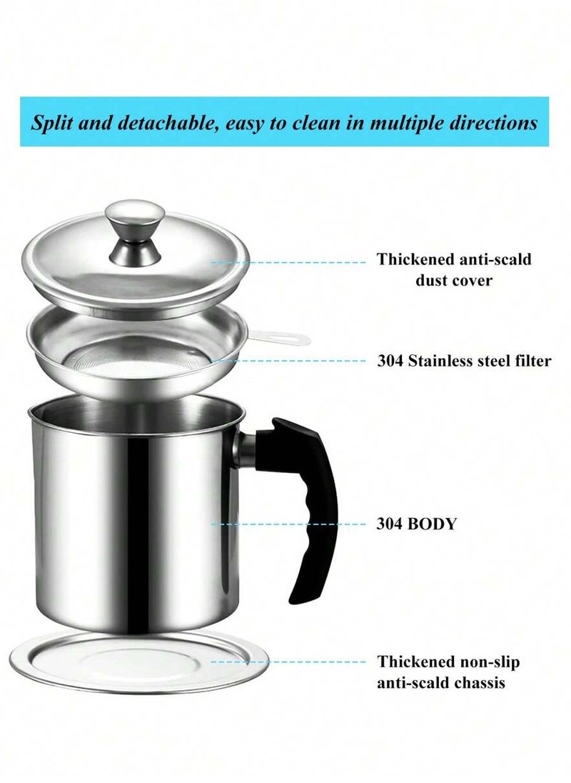 Generic 1pc Stainless Steel Oil Filter Pot With Strainer For Kitchen,Deep Fryer Oil Storage, Stainless Steel Oil Container,Modernist Multifunctional Oil Filter Pot For Kitchen  - Image 3