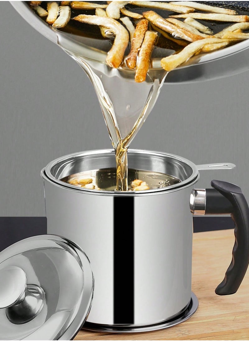 Generic 1pc Stainless Steel Oil Filter Pot With Strainer For Kitchen,Deep Fryer Oil Storage, Stainless Steel Oil Container,Modernist Multifunctional Oil Filter Pot For Kitchen  - Image 1
