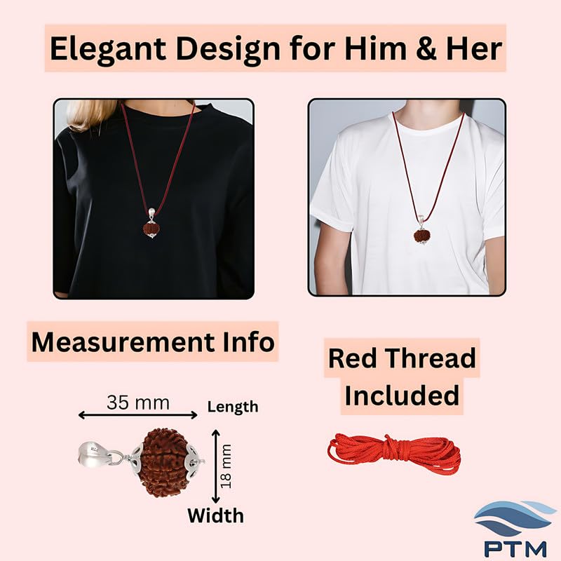 PTM رودراکشا نيبالي أصلي معتمد 1/2/3/4/5/6/7/8/9/10/11/غانش/غوريشانكار موكي، قلادة فضة استرلينية 925 مع علامة BIS للرجال والنساء - Image 5