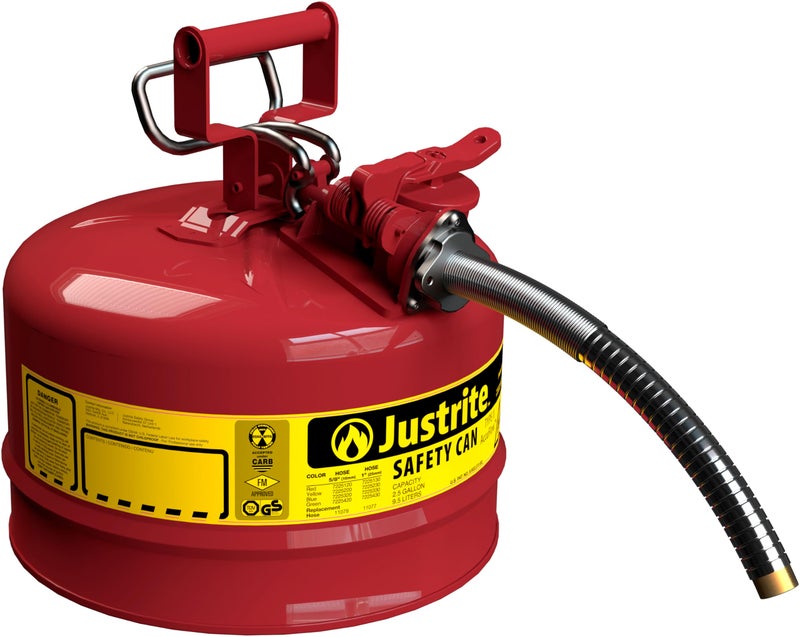 Justrite 25 Gallon Type II Red Safety Gas Can for Gasoline with Flame Arrester SelfClosing Lid and 1 Flexible Metal Spout Made in the USA Galvanized Steel Flammable Storage Can 7225130