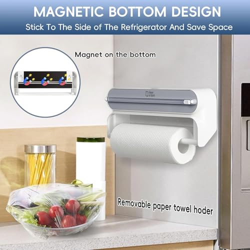 House of Quirk Magnetic Plastic Wrap Dispenser with Cutter, 3 in 1 Aluminum Foil and Plastic Wrap Organizer with Paper Towel Holder, Compatible with Cling Film, Tin Foil and Wax Paper (Black) - Image 2