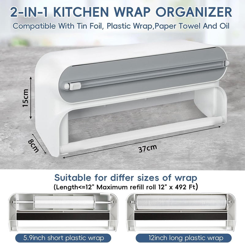 House of Quirk Magnetic Plastic Wrap Dispenser with Cutter, 3 in 1 Aluminum Foil and Plastic Wrap Organizer with Paper Towel Holder, Compatible with Cling Film, Tin Foil and Wax Paper (Black) - Image 4