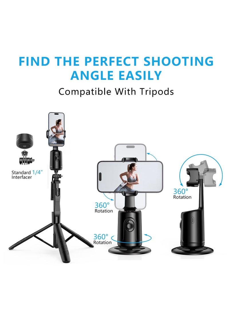 Auto Face Tracking Tripod, No App, 360° Rotation Face Body Phone Camera Mount 3000mAh Rechargeable Battery Gesture Control, Smart Shooting Holder for Vlog, Streaming, Video, Tiktok- Black