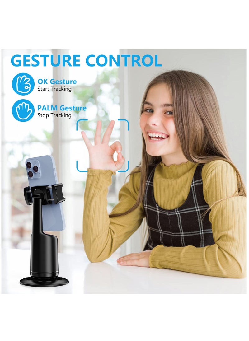 Auto Face Tracking Tripod, No App, 360° Rotation Face Body Phone Camera Mount 3000mAh Rechargeable Battery Gesture Control, Smart Shooting Holder for Vlog, Streaming, Video, Tiktok- Black