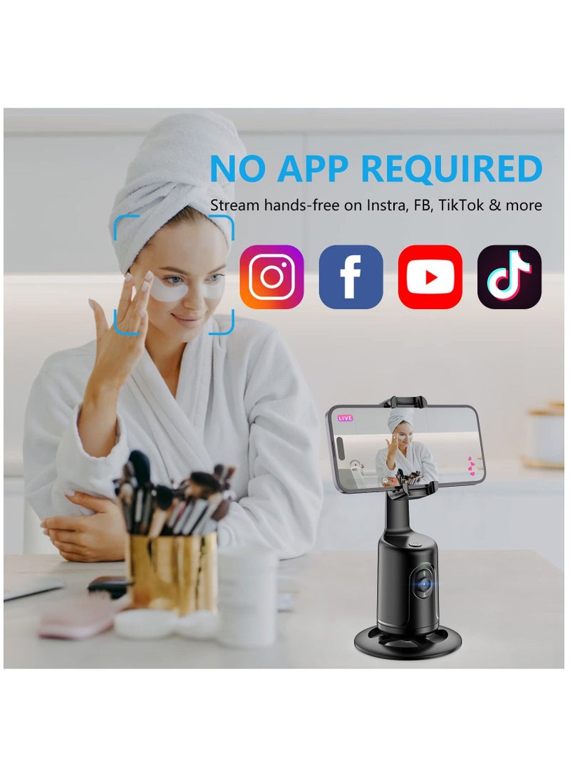 Auto Face Tracking Tripod, No App, 360° Rotation Face Body Phone Camera Mount 3000mAh Rechargeable Battery Gesture Control, Smart Shooting Holder for Vlog, Streaming, Video, Tiktok- Black