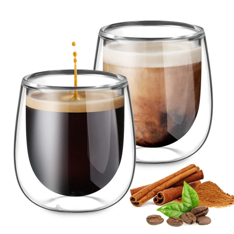glastal Double Walled Espresso Coffee Glass Cups Glasses Borosilicate Glasses for Tea Dessert 100ml 4oz Set of 2