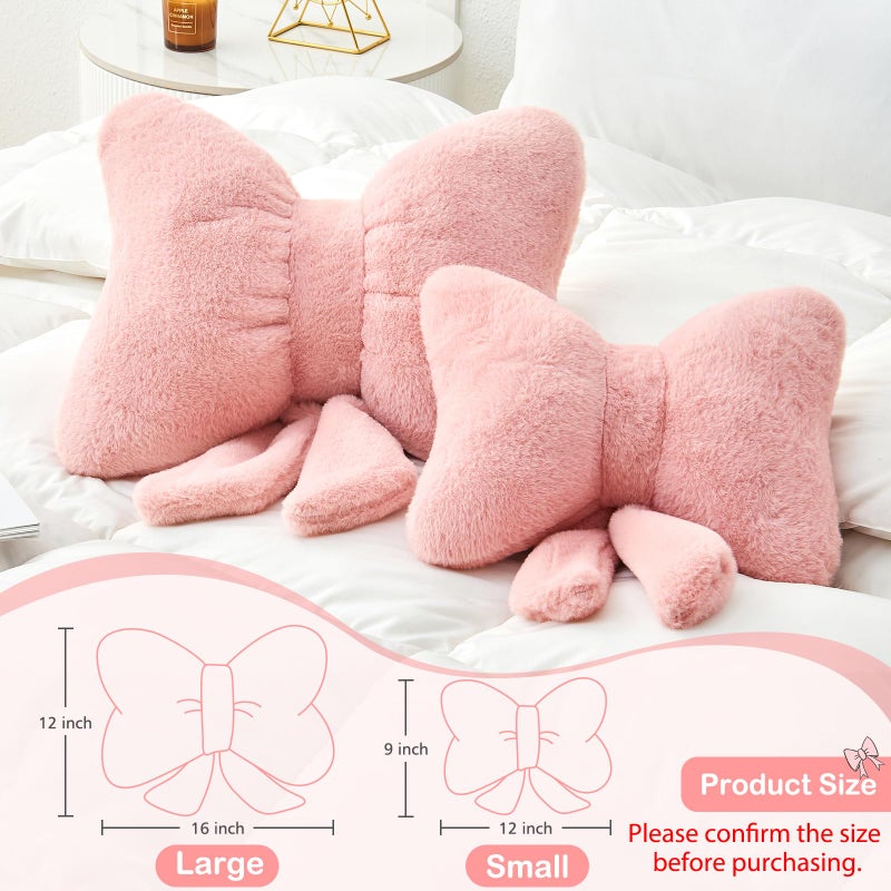 Mepherl Pink Bow Pillow,12'' Bow Shaped Pillow with Faux Rabbit Fur,Soft Bow Throw Pillows Aesthetic Bow Decorative Pillows for Bed Sofa Couch Home Decor - Image 2