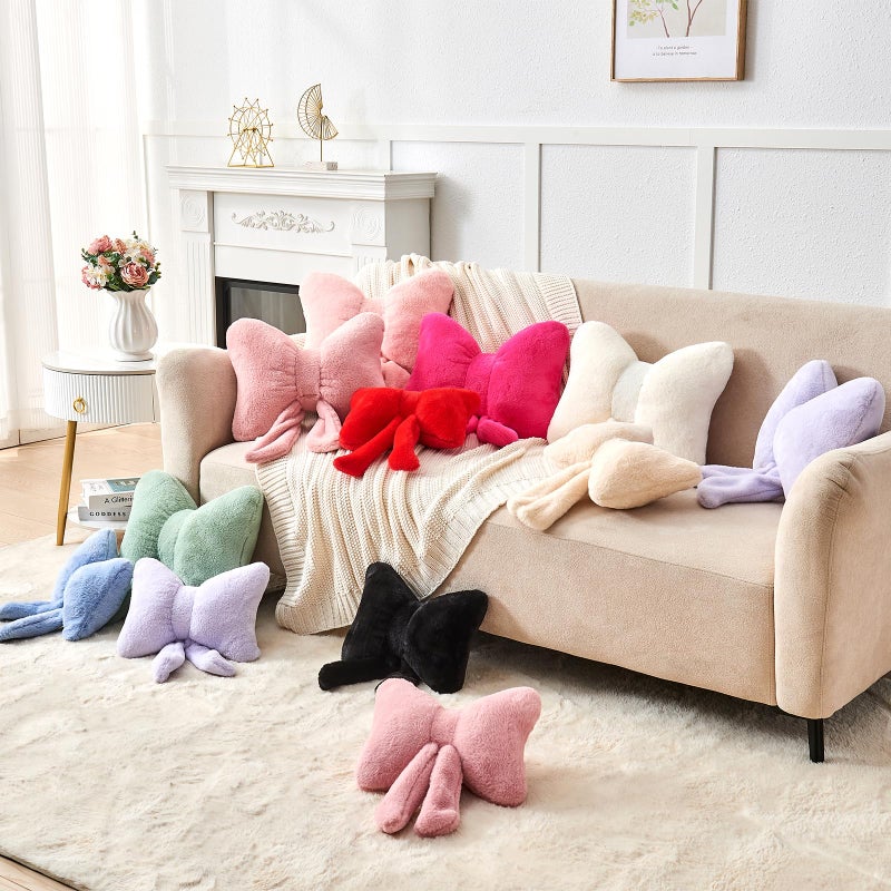 Mepherl Pink Bow Pillow,12'' Bow Shaped Pillow with Faux Rabbit Fur,Soft Bow Throw Pillows Aesthetic Bow Decorative Pillows for Bed Sofa Couch Home Decor - Image 5
