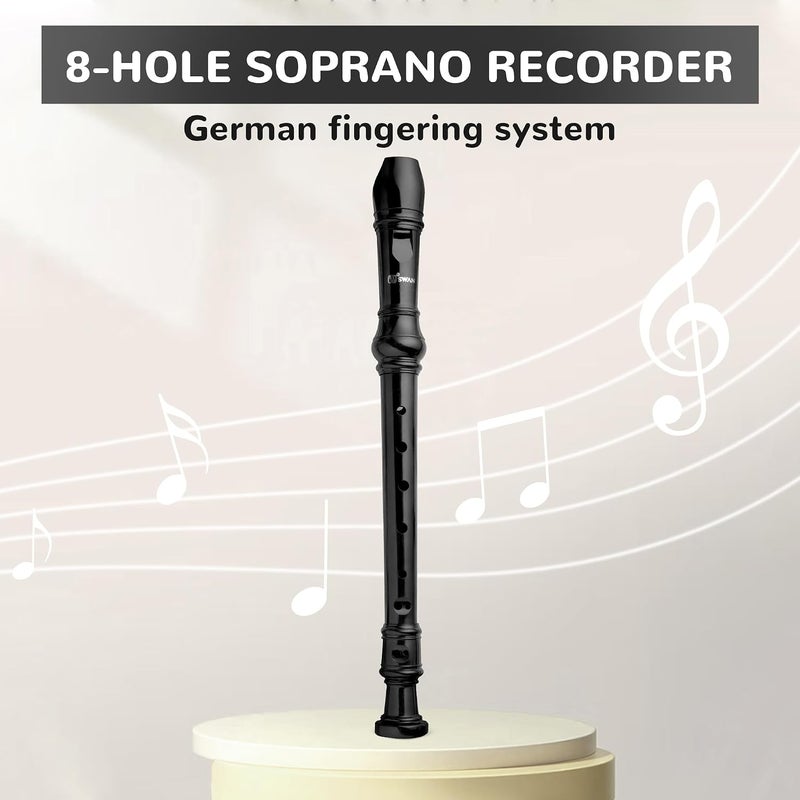 SWAN Soprano Recorder Instrument for Beginners Kids Student - German 8 Hole Flute Descant Recorders with Cleaning Rod Chart, Black - Image 5