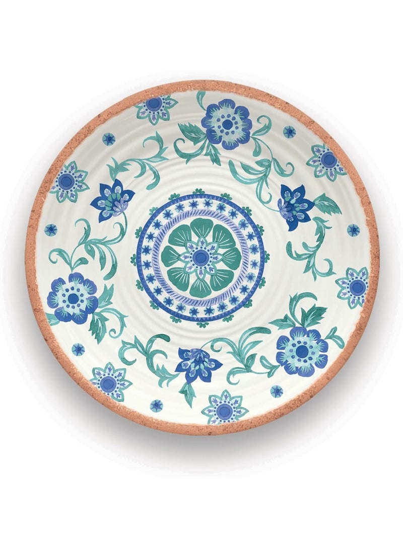 TarHong Rio Turquoise Floral Salad Plate 8.5 Inch Melamine Dinner Plate, Durable Shatter Resistant Lightweight Dishware for Indoor Outdoor Dining, Dishwasher Safe Reusable Serving Plate - Image 1
