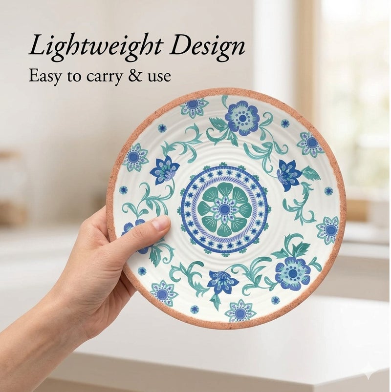 TarHong Rio Turquoise Floral Salad Plate 8.5 Inch Melamine Dinner Plate, Durable Shatter Resistant Lightweight Dishware for Indoor Outdoor Dining, Dishwasher Safe Reusable Serving Plate - Image 4