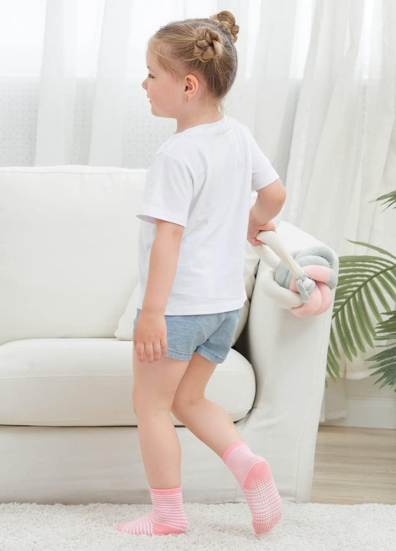 ZAPLES Baby Girls Non Slip Grip Crew Socks with Anti Skid Soles for Infants Toddlers Kids, Pink Stripes 12 Pairs, 12-36 Months - Image 4