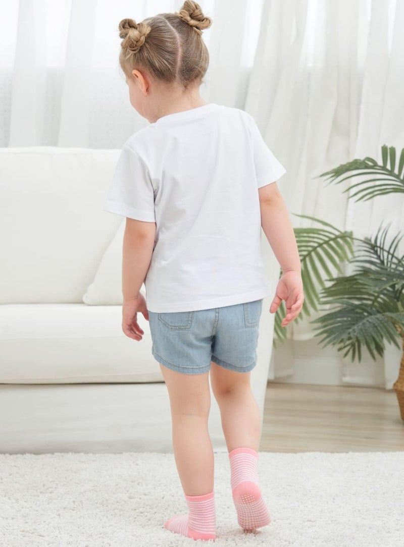 ZAPLES Baby Girls Non Slip Grip Crew Socks with Anti Skid Soles for Infants Toddlers Kids, Pink Stripes 12 Pairs, 12-36 Months - Image 5