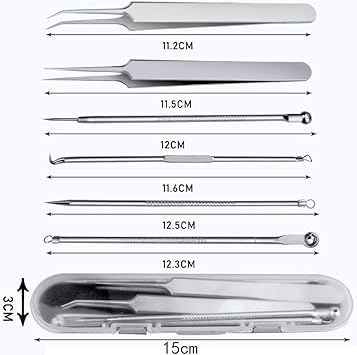 Lanjue 6 Pieces Blackhead Remover Tool Kit Stainless Steel Comedone Extractor Tweezers Acne Needle Blemish Whitehead Removal Pimple Zit Spot Popper Patches for Nose Face Skin - Image 3
