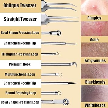 Lanjue 6 Pieces Blackhead Remover Tool Kit Stainless Steel Comedone Extractor Tweezers Acne Needle Blemish Whitehead Removal Pimple Zit Spot Popper Patches for Nose Face Skin - Image 2