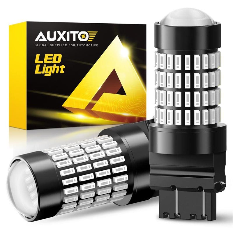AUXITO Upgraded 3157 LED Bulbs Red 500 Brighter 3056 3156 3057 4157 LED Bulbs 102SMD Chipsets with Projector for Brake Lights Tail Lights Stop Turn Signal Reverse Back Up Parking Lights Pack of 2