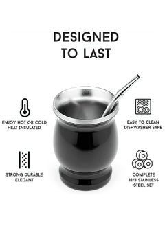 نيبمينينت Yerba Mate Tea Cup, Stainless Steel Double Walled Easy Wash Household Insulation Gourds for Loose Leaf Drinking with Bombilla Straw, Black, 230 Ml  - Image 4
