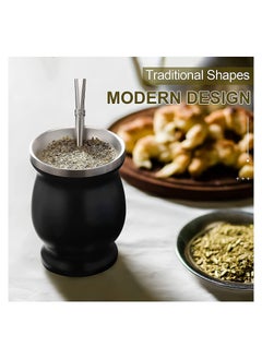 نيبمينينت Yerba Mate Tea Cup, Stainless Steel Double Walled Easy Wash Household Insulation Gourds for Loose Leaf Drinking with Bombilla Straw, Black, 230 Ml  - Image 2