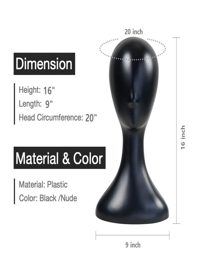 STUDIO LIMITED 16 Inch Studio Limited Professional Plastic Mannequin Head Durable Women Model Wig Head Stand Torso Styling Making Display Holder with Jack for Wigs, Hat, Mask, Headdress, Necklace (Black, 2 Pack) - Image 3
