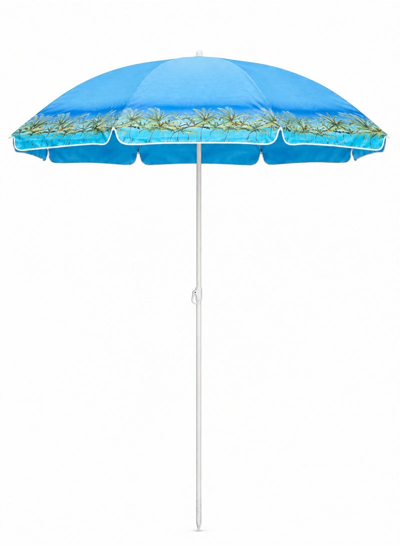 Toshionics Tropical Print Beach Umbrella, 200 cm Large Shade Canopy with UV Protection, Wind-Resistant Frame and Pointed Pole, Lightweight Portable Parasol for Beach, Pool, Patio and Picnic - Image 1