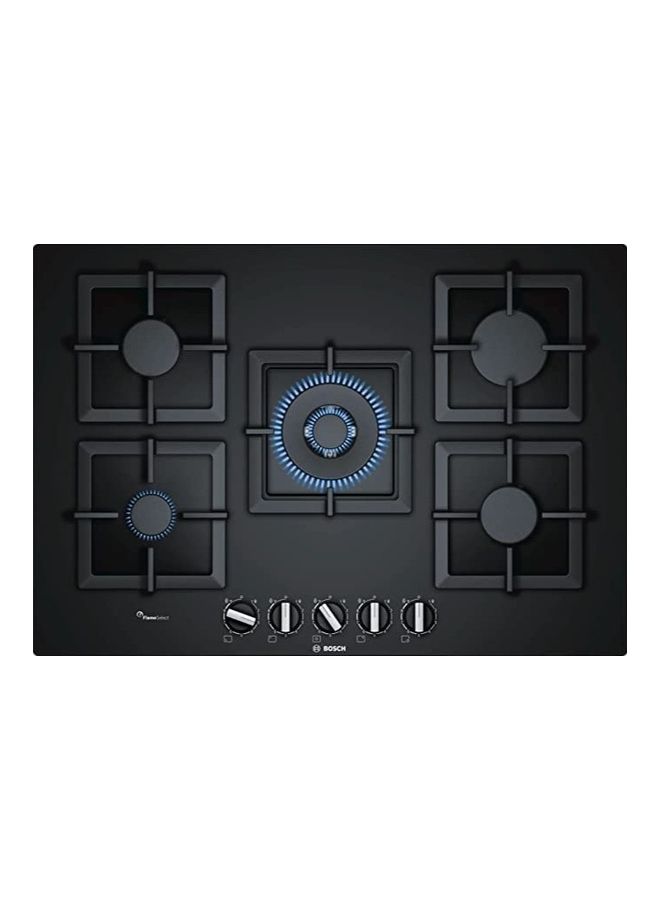 BOSCH Built In Hub Series 6 75 Cm Tempered Glass 5 Separated Burners Pan Supports Elongated Cast Iron With Rubber Feet Double Crown Middle Burner Nine Precisely Defined Power Levels PPQ7A6B20 Black - Image 1