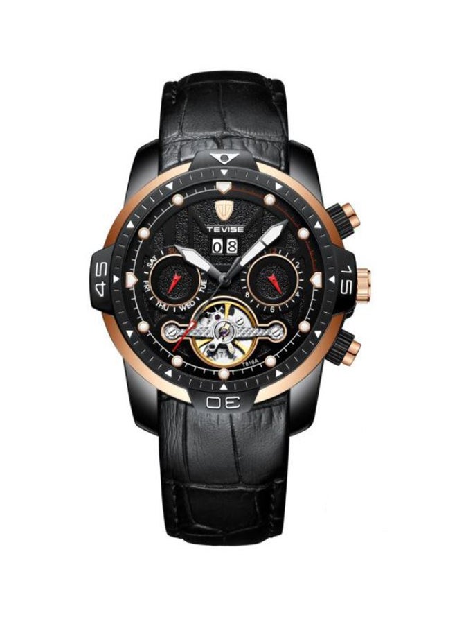 تيفيز ساعة كرونوغراف دائرية بسوار من الجلد T816- جلد - 45 ملم - أسود للرجال - Image 1