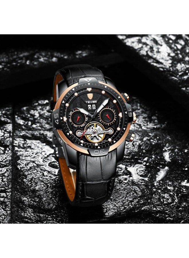 تيفيز ساعة كرونوغراف دائرية بسوار من الجلد T816- جلد - 45 ملم - أسود للرجال - Image 2