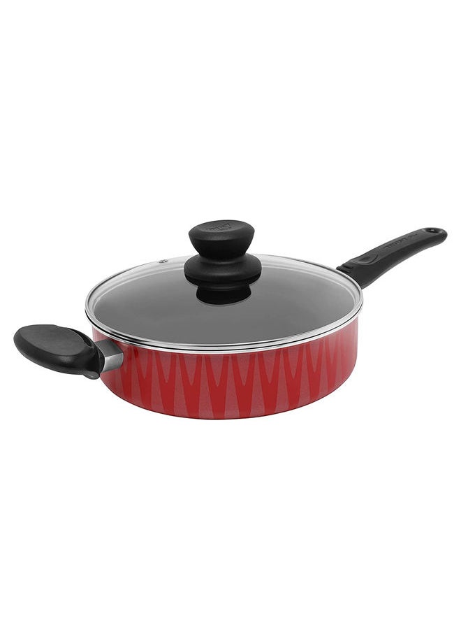 Non-Stick Aluminum Deep Frying Pan With Glass Lid With Heat Resistant Handle Red/Black 