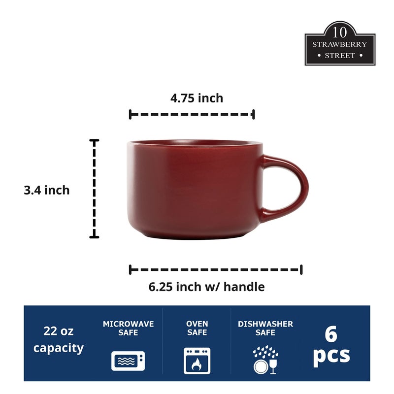 10 Strawberry Street Wazee Matte 4.75"/22 oz Oversized Mug, Set of 6, Red - Image 2