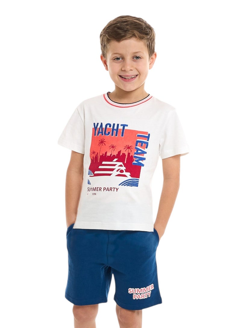 Victor and Jane Junior Boys' 2 Piece Sets with Matching Tshirt And Slogan Print Shorts and Elasticated Waist - Image 2