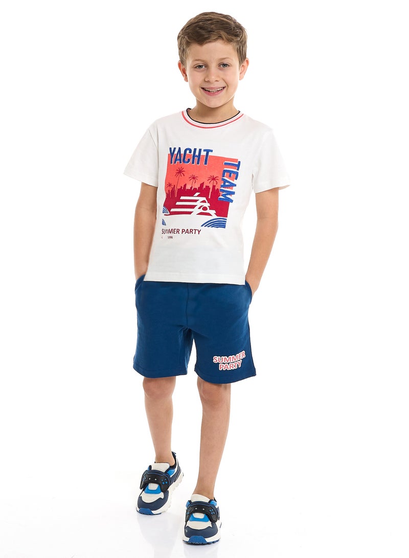 Victor and Jane Junior Boys' 2 Piece Sets with Matching Tshirt And Slogan Print Shorts and Elasticated Waist - Image 1